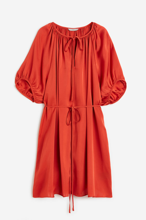 H&M Tie-detail Satin Dress Red-orange