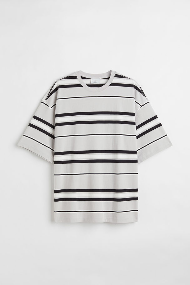 H&M Oversized Fit Cotton T-shirt Light Grey/striped