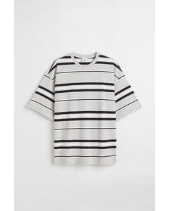 Oversized Fit Cotton T-shirt Light Grey/striped