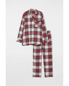 Flanellen Pyjama Wit/rood Geruit