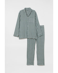 Flanellen Pyjama Donkergroen/wit Geruit
