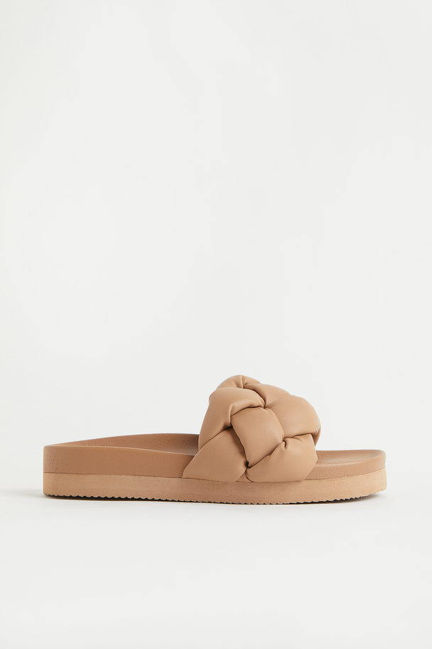 H&M Flätade Slip In-sandaler Mörkbeige