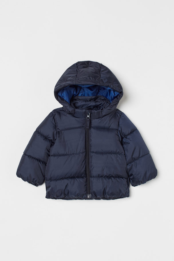 H&M Hooded Puffer Jacket Navy Blue