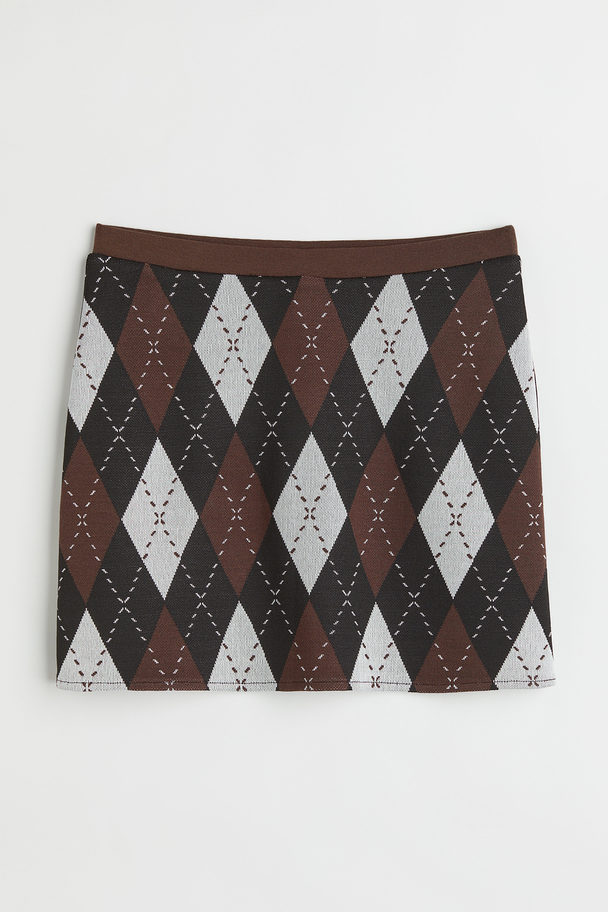 H&M Short Skirt Dark Brown/argyle Pattern