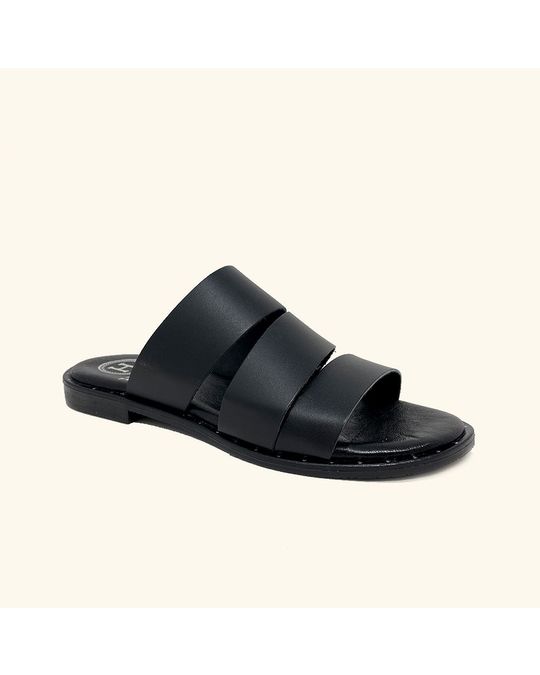 Hanks Milos Flat Sandals Black Leather