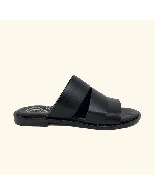 Hanks Milos Flat Sandals Black Leather