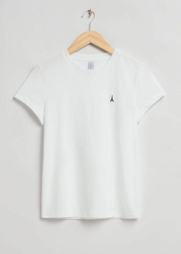 & Other Stories Embroidered T-shirt White/tower Motif
