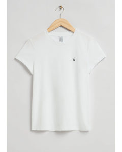 Brodert T-skjorte Hvitt Motiv / Tårnmotiv