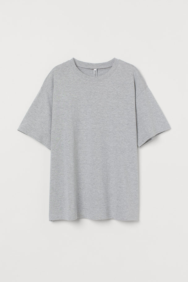 H&M Wide Cotton T-shirt Light Grey Marl