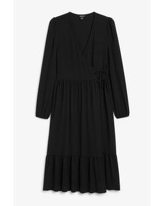 Long-sleeved Wrap Dress Black