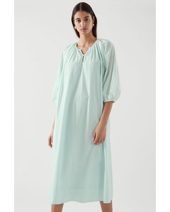 Puff Sleeve Gathered Dress Turquoise