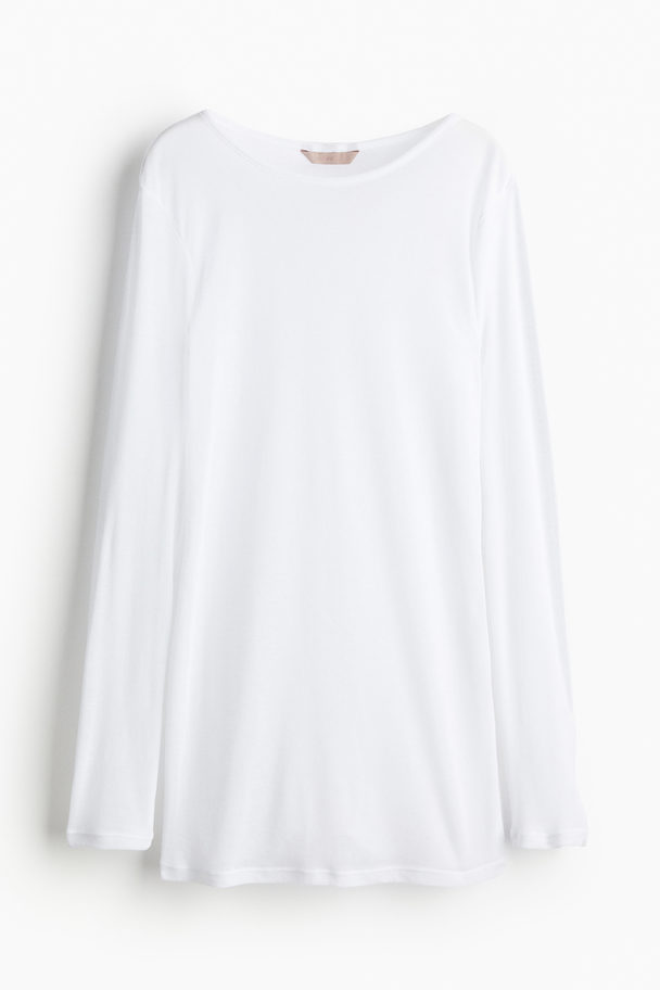H&M Long-sleeved Jersey Dress White