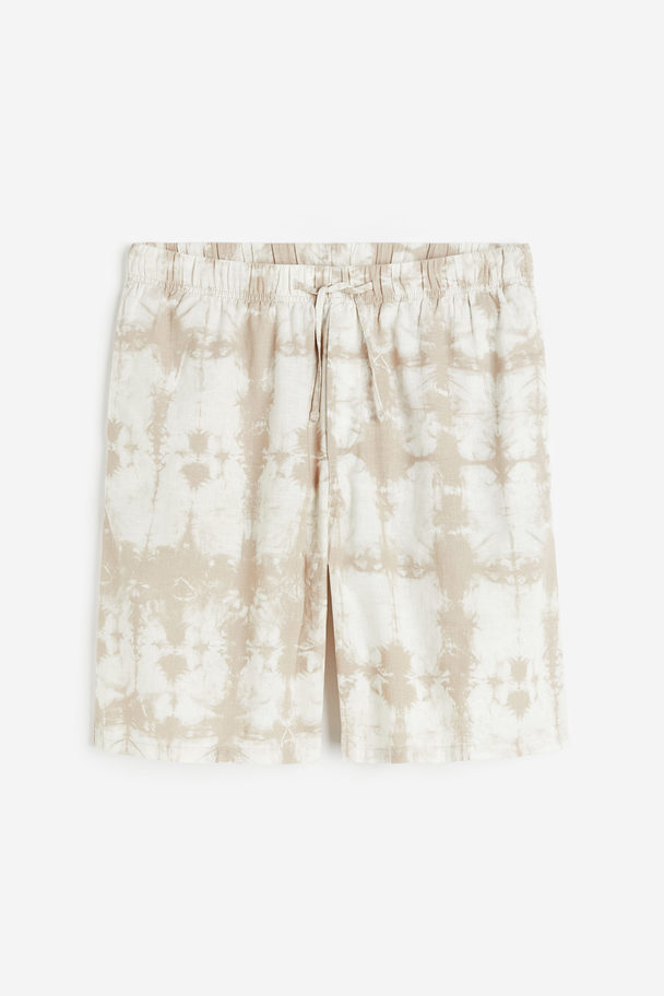 H&M Shorts aus Leinenmix Relaxed Fit Beige/Weiß gemustert