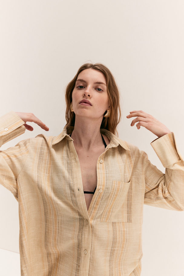 H&M Linen-blend Shirt Beige/striped