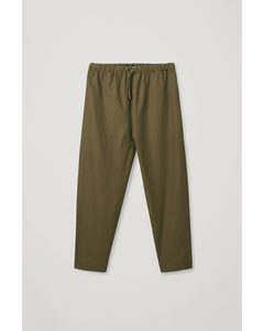 Curved-leg Organic Cotton Trousers Khaki Green