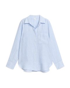 Linnen Overhemd Lichtblauw/wit