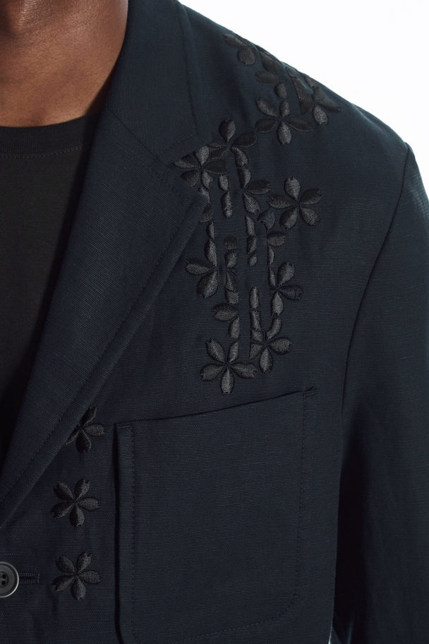 COS Floral Embroidered Blazer Navy Blue