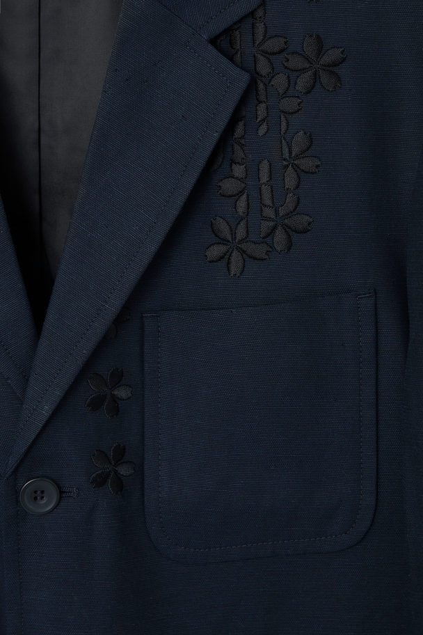 COS Floral Embroidered Blazer Navy Blue