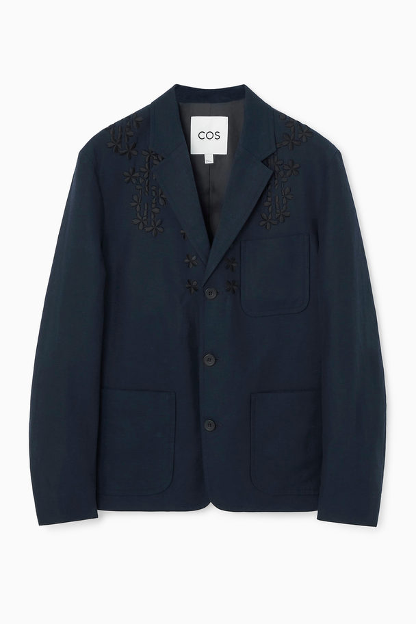 COS Floral Embroidered Blazer Navy Blue