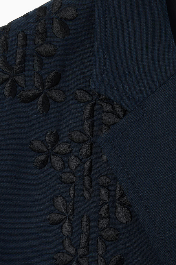 COS Floral Embroidered Blazer Navy Blue