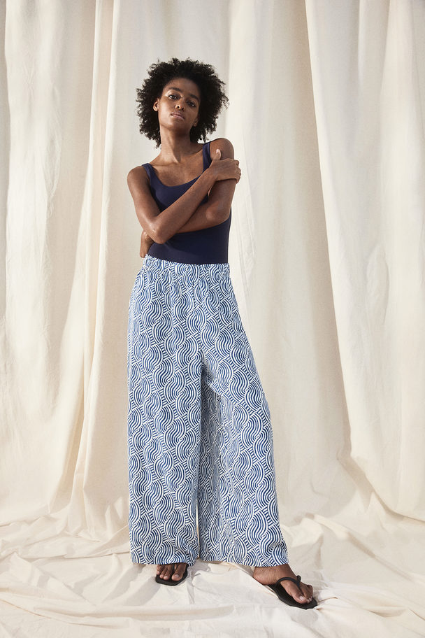 H&M Cropped Pull-on Trousers Blue/patterned