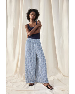 Cropped Pull-on Trousers Blue/patterned