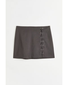 Lacing-detail Twill Skirt Dark Grey/pinstriped