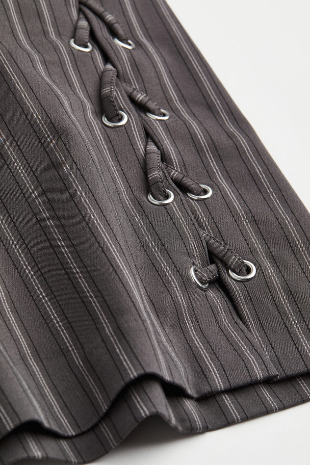 H&M Lacing-detail Twill Skirt Dark Grey/pinstriped