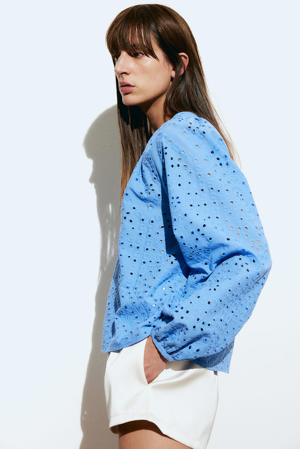 H&M Bluse mit Broderie Anglaise Blau