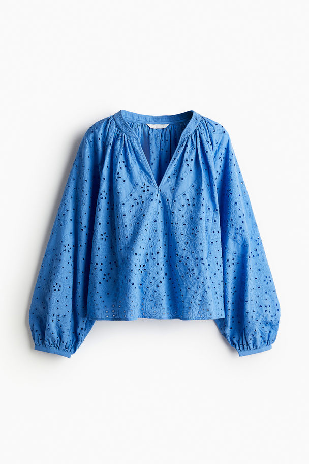 H&M Bluse mit Broderie Anglaise Blau