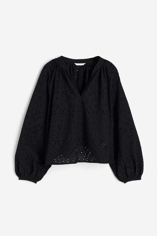 H&M Bluse mit Broderie Anglaise Schwarz