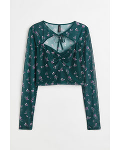 Mesh Cut-out Top Dark Green/small Flowers