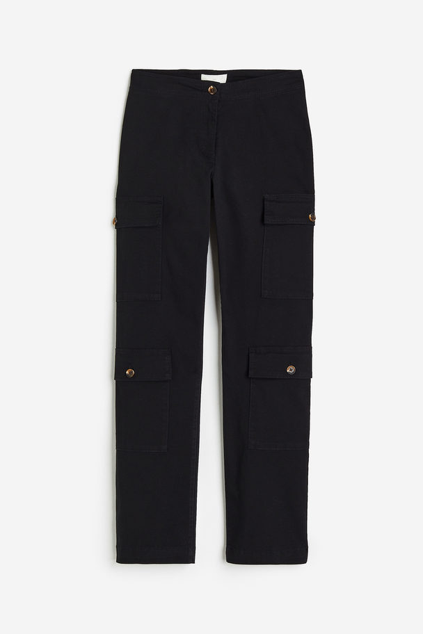 H&M Cotton Twill Cargo Trousers Black
