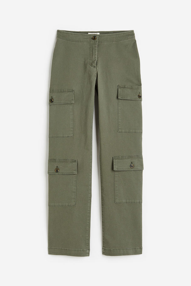 H&M Cotton Twill Cargo Trousers Khaki Green