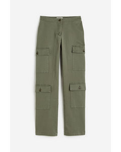 Cotton Twill Cargo Trousers Khaki Green