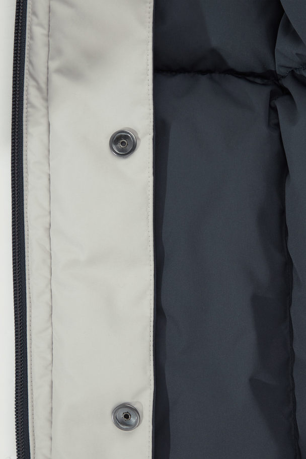 COS Reversible Hooded Puffer Jacket Light Grey / Navy