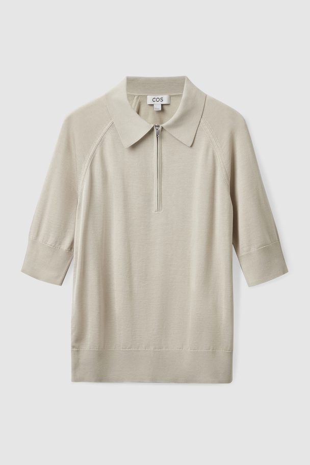 COS Knitted Silk Polo Shirt Beige