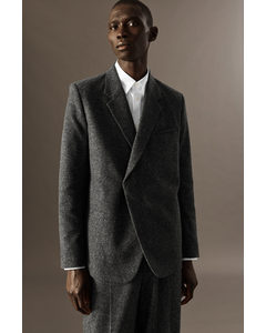 Asymmetric Brushed-wool Blazer - Relaxed Grey