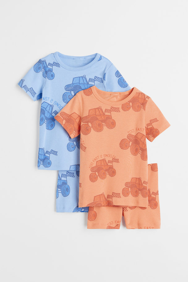 H&M 2er-Pack Jerseypyjamas Hellblau/Monstertrucks