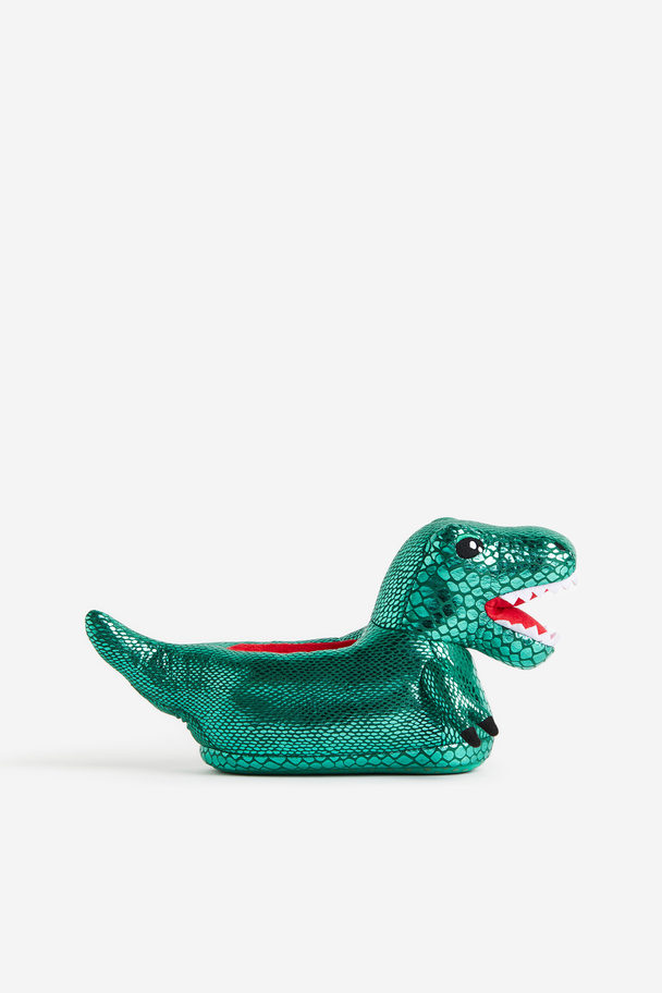 H&M Soft Appliquéd Slippers Green/dinosaur