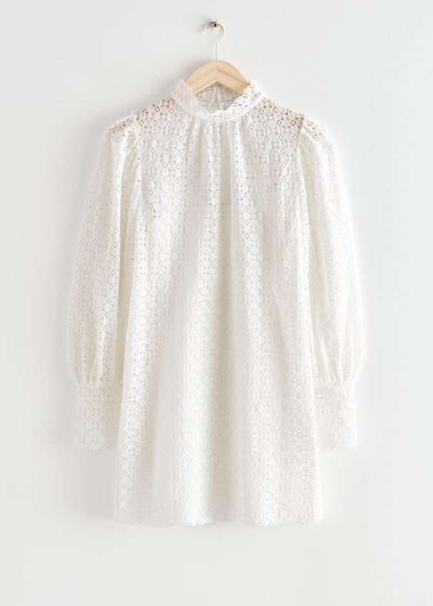 & Other Stories Scalloped Lace Mini Dress White