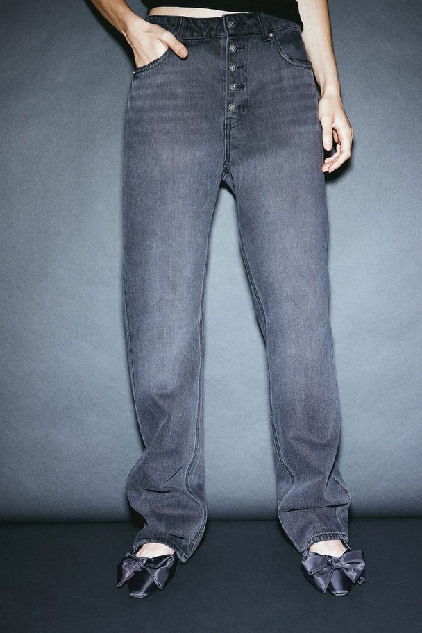 H&M Straight High Jeans Dark Grey