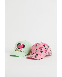 2-pack Printed Caps Pink/minnie Mouse