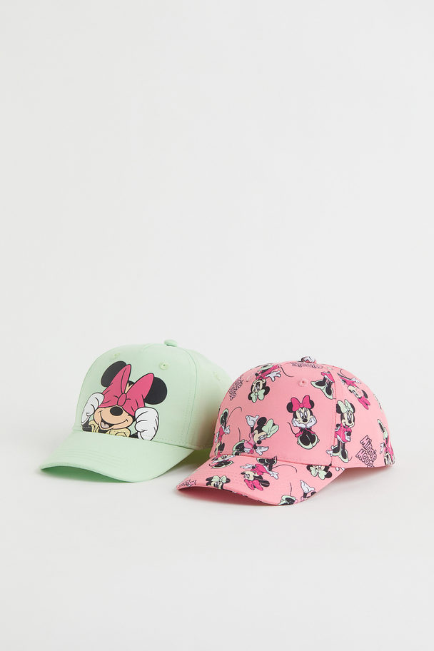 H&M 2-pack Printed Caps Pink/minnie Mouse