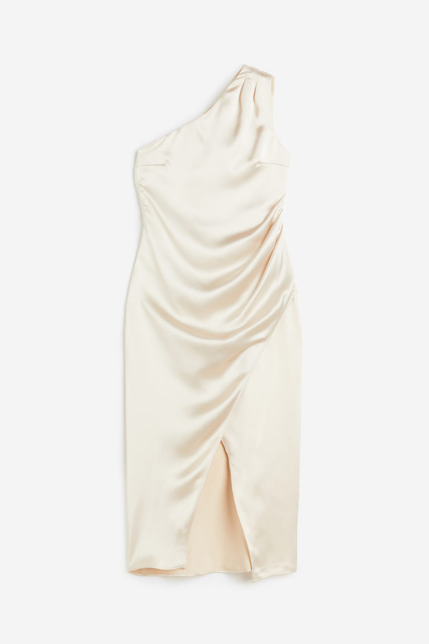 H&M One-Shoulder-Kleid aus Satin Cremefarben