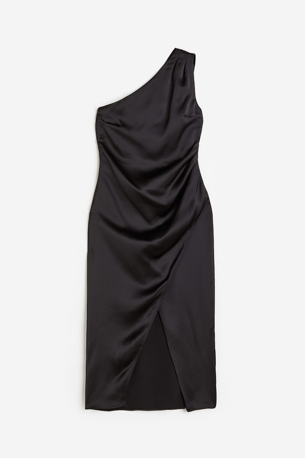 H&M One-Shoulder-Kleid aus Satin Schwarz