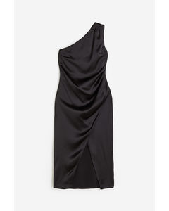 One-Shoulder-Kleid aus Satin Schwarz