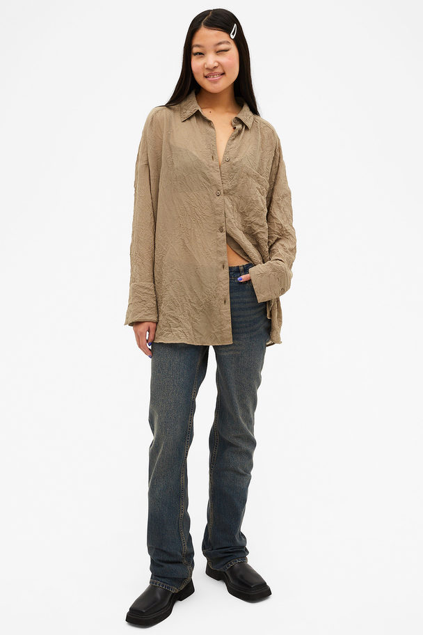 Monki Long Sleeve Crinkled Shirt Mole