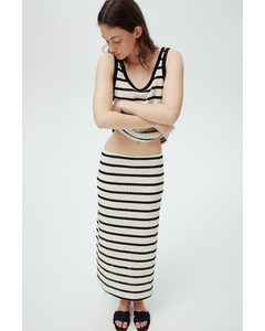 Textured-knit Skirt Cream/black Striped