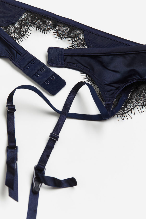 H&M Lace-trimmed Suspender Belt Navy Blue